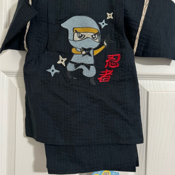 Kids Black Cotton Jinbei-Style Set - Picture 2 of 3
